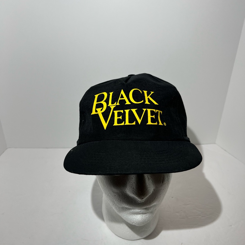 Vintage, black, velvet Canadian whiskey nylon snapback hat